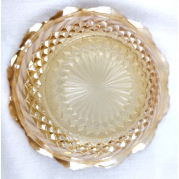 Amber Glass Bowl Vintage Carnival Diamond Pattern Ruffle Trim Clear 6.5 Inches - Picture 3 of 11